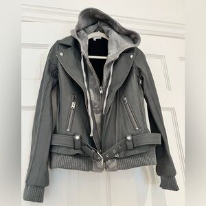 IRO Gray Leather Jacket with Detachable Gray Hoodie.  INTERMIX EXCLUSIVE*